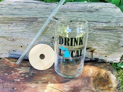 DRINK LOCAL MICHIGAN GLASS &amp; LID