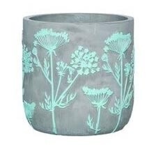 CEMENT EMBOSSED FLORAL CONTAINER - AQUA