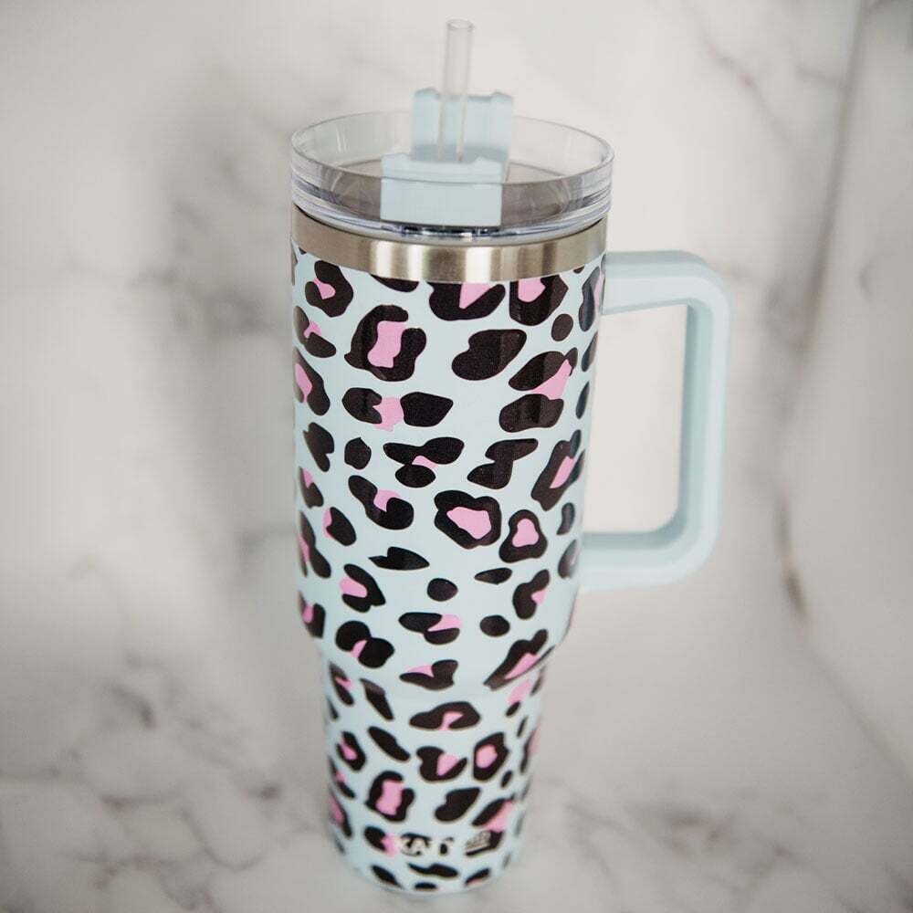 Blue Leopard Tumbler Cup with Handle