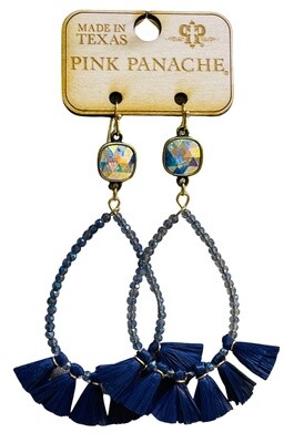 NAVY CRYSTAL &amp; TASSEL DROP EARRING