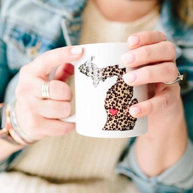 CHEETAH + HEART MICHIGAN MUG