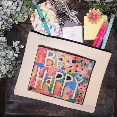 Be Happy Large Canvas Zip Pouch