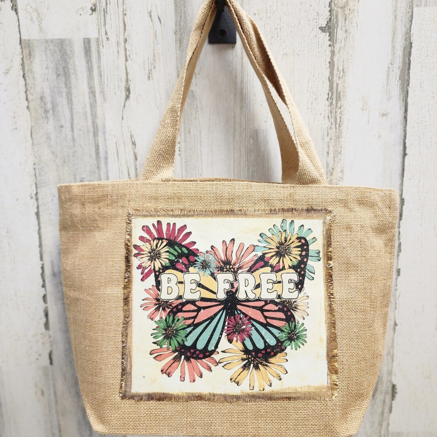 BE FREE BURLAP TOTE