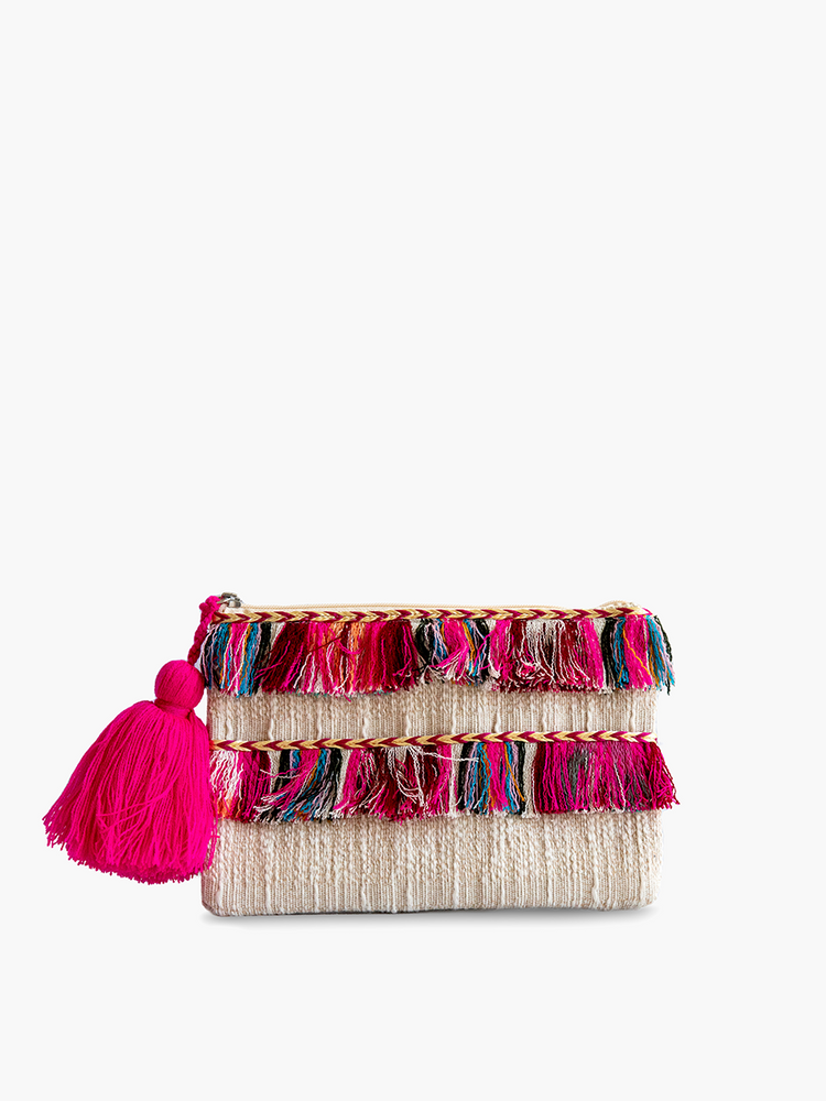 FAITH COTTON POUCH - BEIGE/PINK