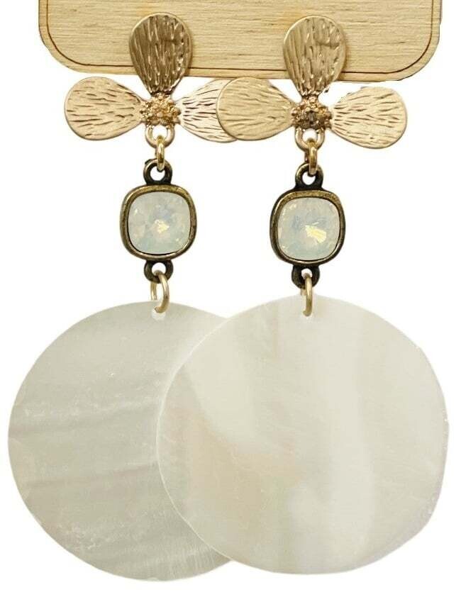 Mother-of-Pearl Look Disc on 3-Petal Flower Post Earring