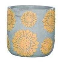 CEMENT EMBOSSED FLORAL CONTAINER - SUNFLOWER
