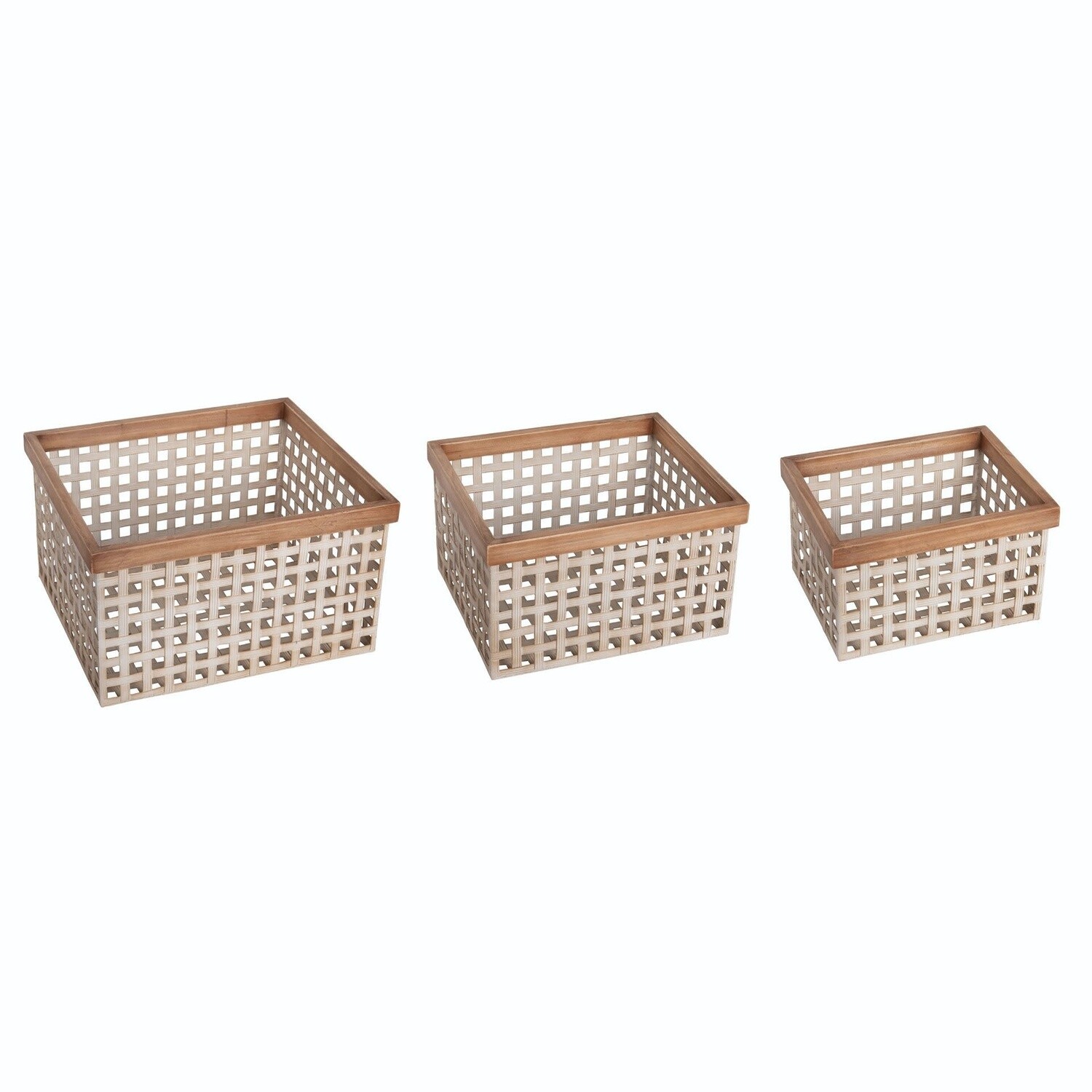 METAL/WOOD WOVEN CONTAINER S/3