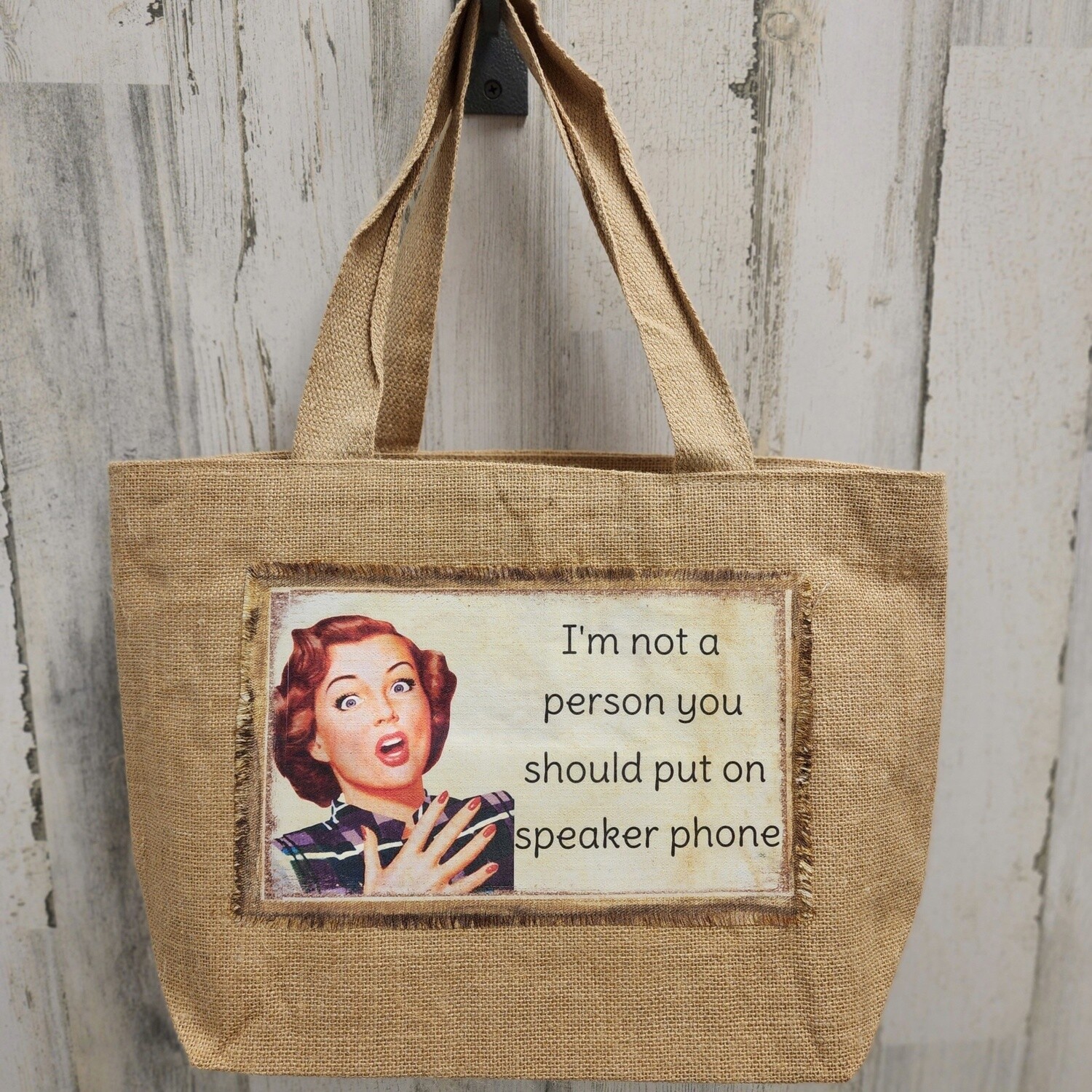 SPEAKER PHONE BURLAP TOTE
