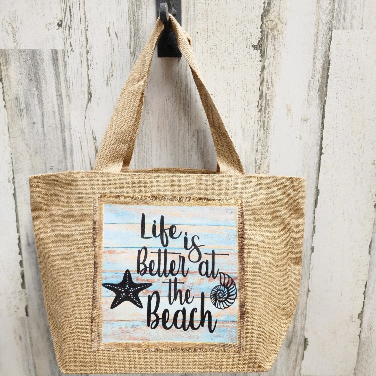 BEACH BURLAP TOTE