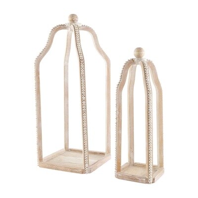 WOOD BEADED LANTERN SET