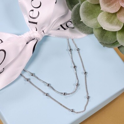 SILVER BALL LAYERED NECKLACE