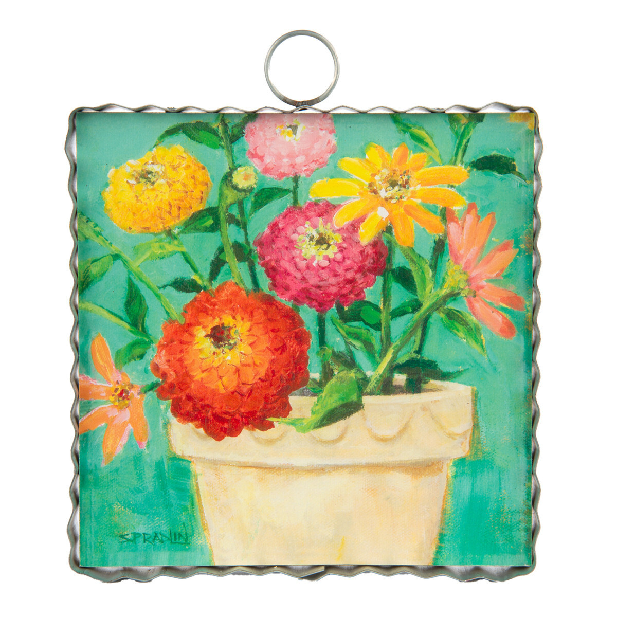 Mini Pot Of Zinnias Print