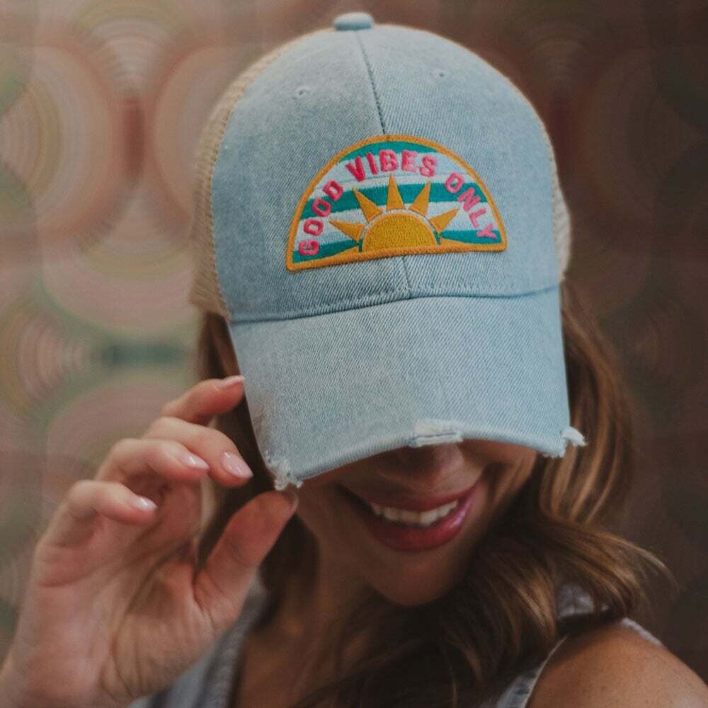 Good Vibes Only Denim Patch Hat