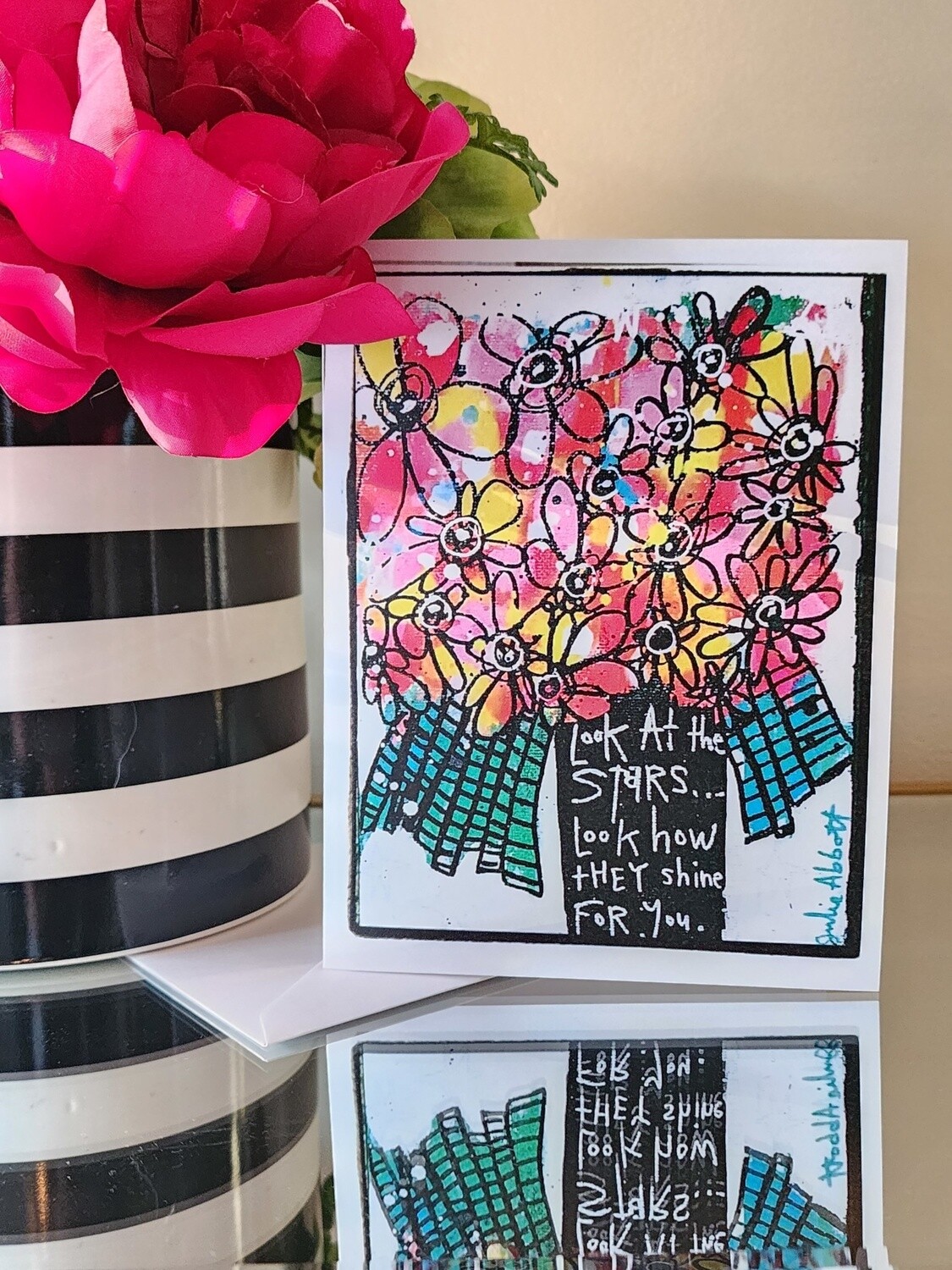 Flower &amp; Stars Blank Greeting Card