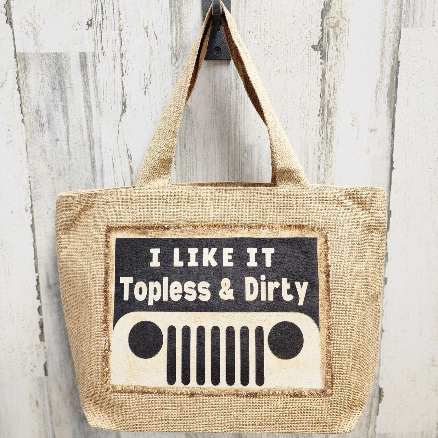 TOPLESS JEEP BURLAP TOTE