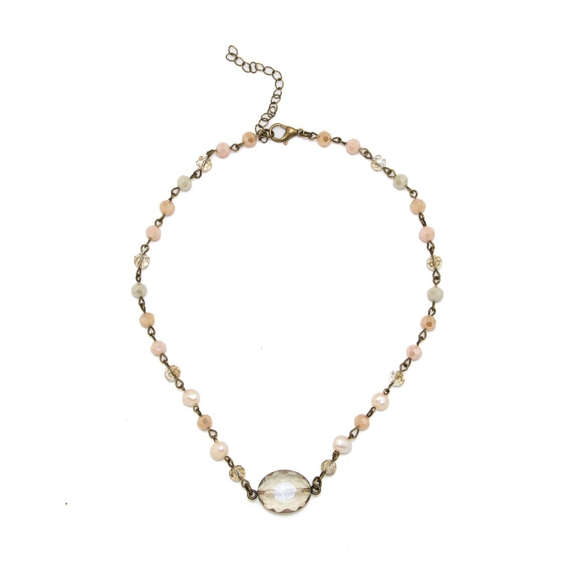 Necklace Antique Gold Freshwater Pearl w/Oval Glass Drop