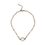 Necklace Antique Gold Freshwater Pearl w/Oval Glass Drop