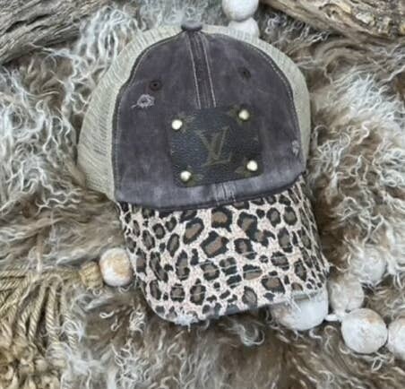 LEOPARD BROWN UPCYCLED LV BALL CAP