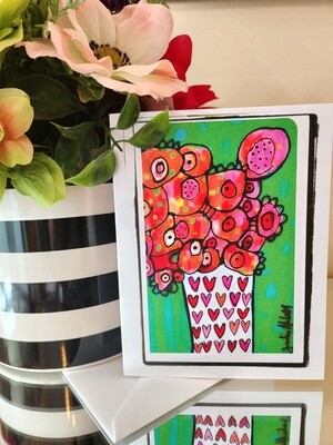 Flower Heart Vase Blank Greeting Card