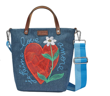 AMORE HEART DENIM EMBROIDERED MESSENGER