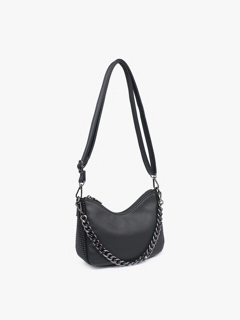 GROMMET DETAILED SHOULDER BAG - BLACK