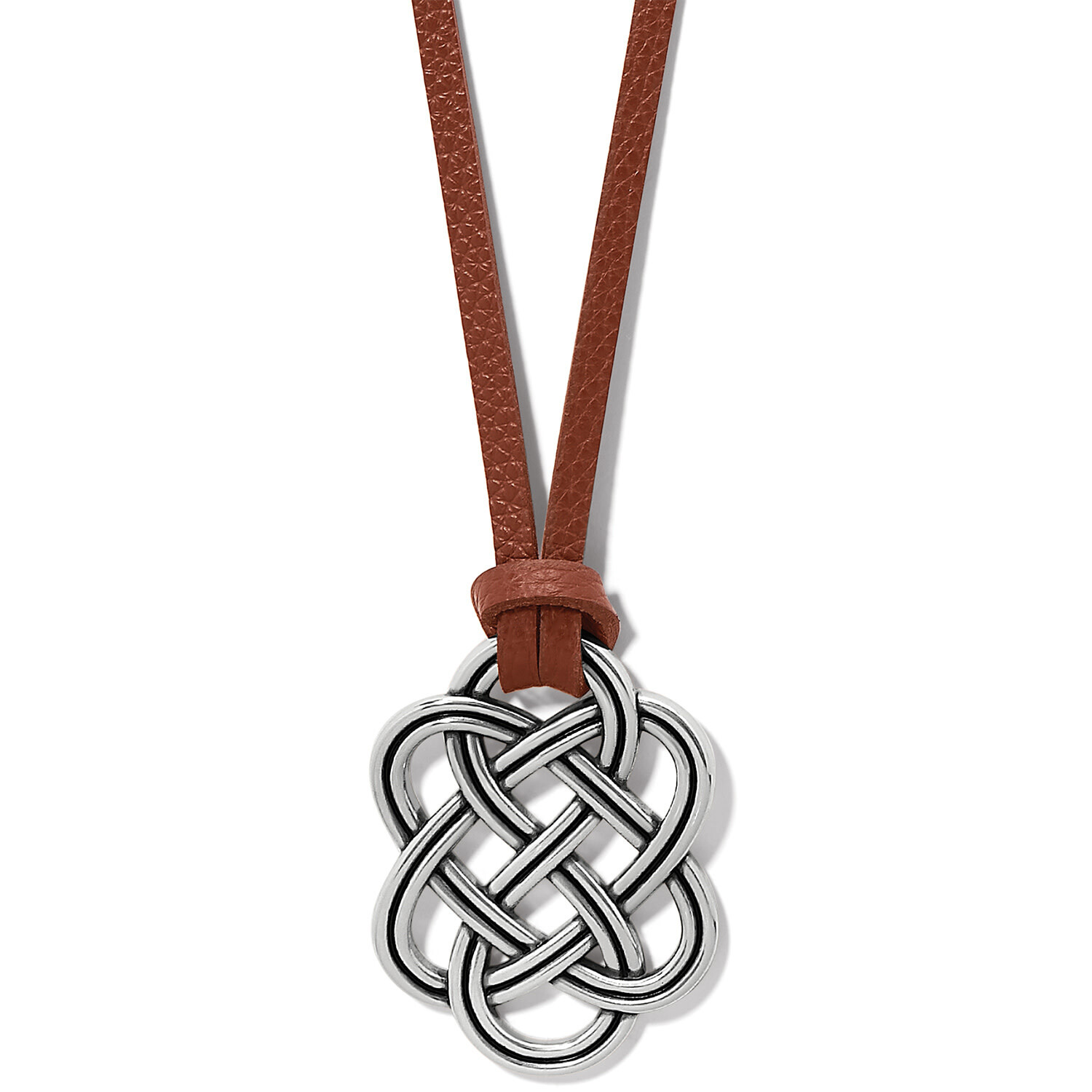Interlok Trellis Leather Necklace-Brown