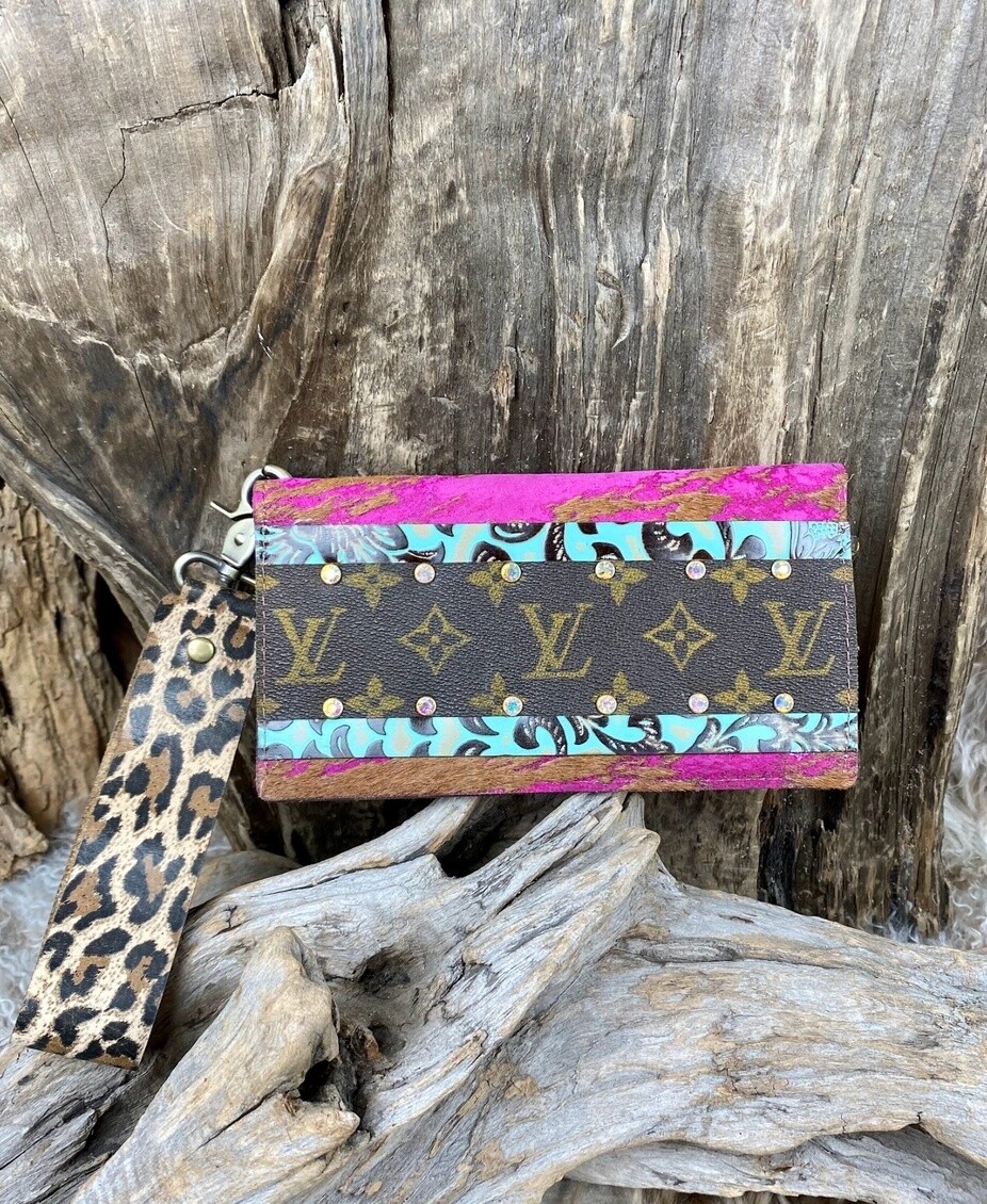 FIESTA FALLON UPCYCLED LV WALLET - TURQ FLORAL