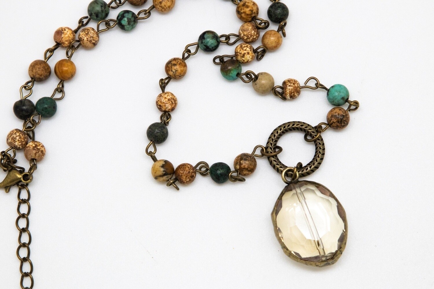 Necklace Antique Gold Jasper Chain w/Oval Glass Drop