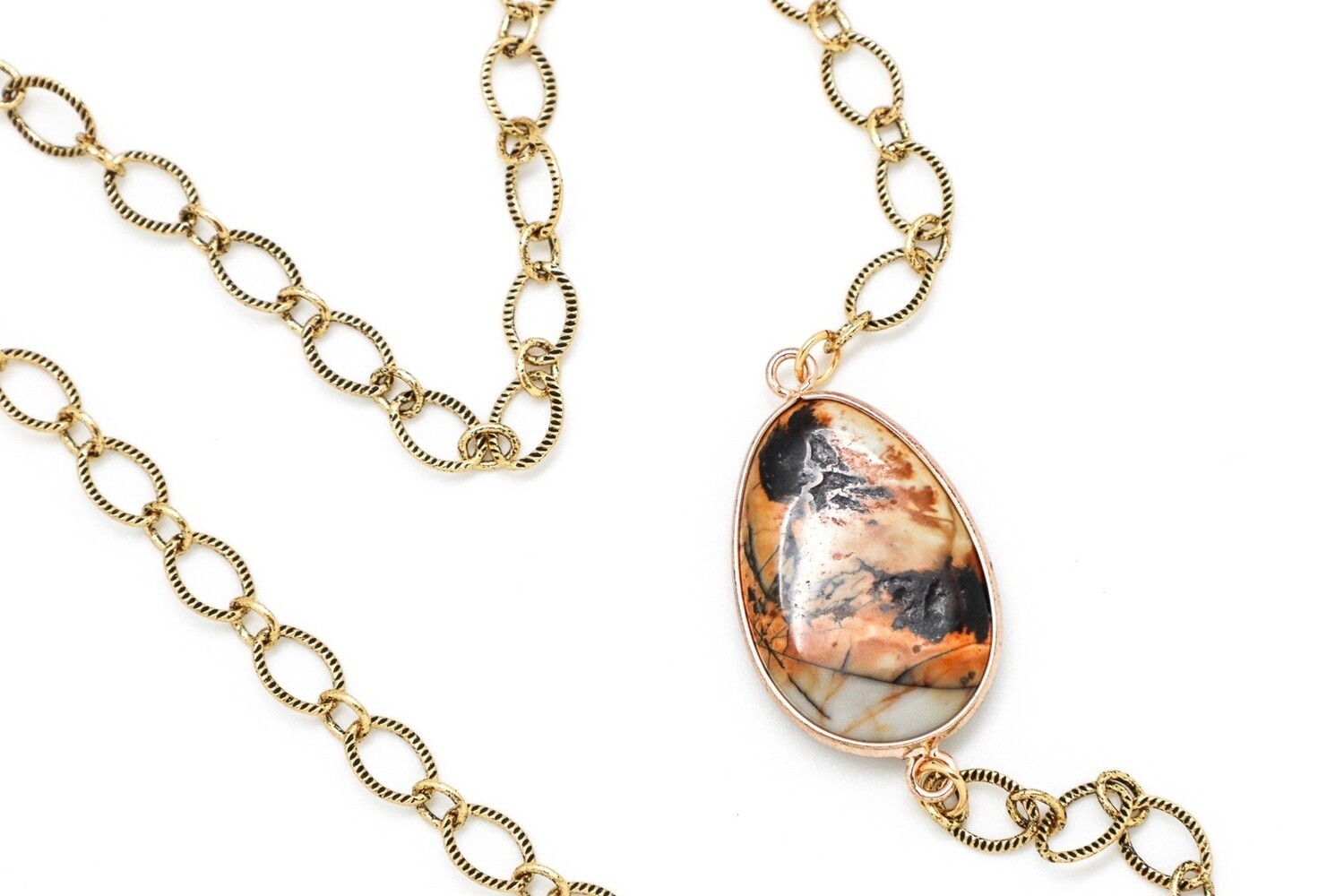Necklace Flat Painted Jasper, Copper Chain