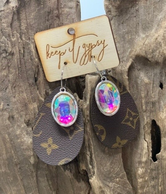 AB Crystal Upcycled LV Earring