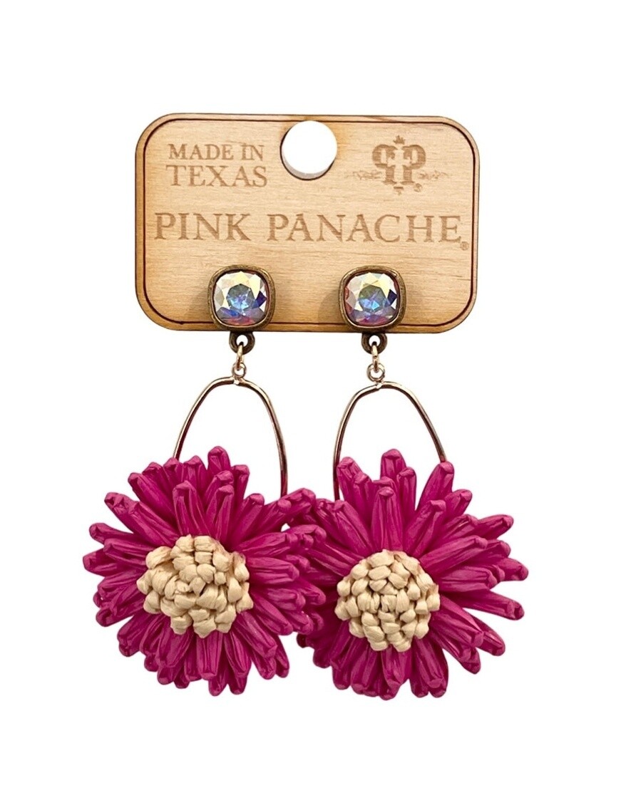 Fuchsia Raffia Daisy Earring