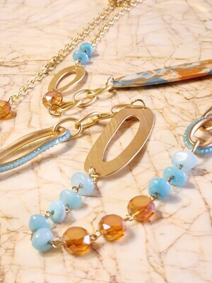 TURQUOISE &amp; AMBER LONG NECKLACE