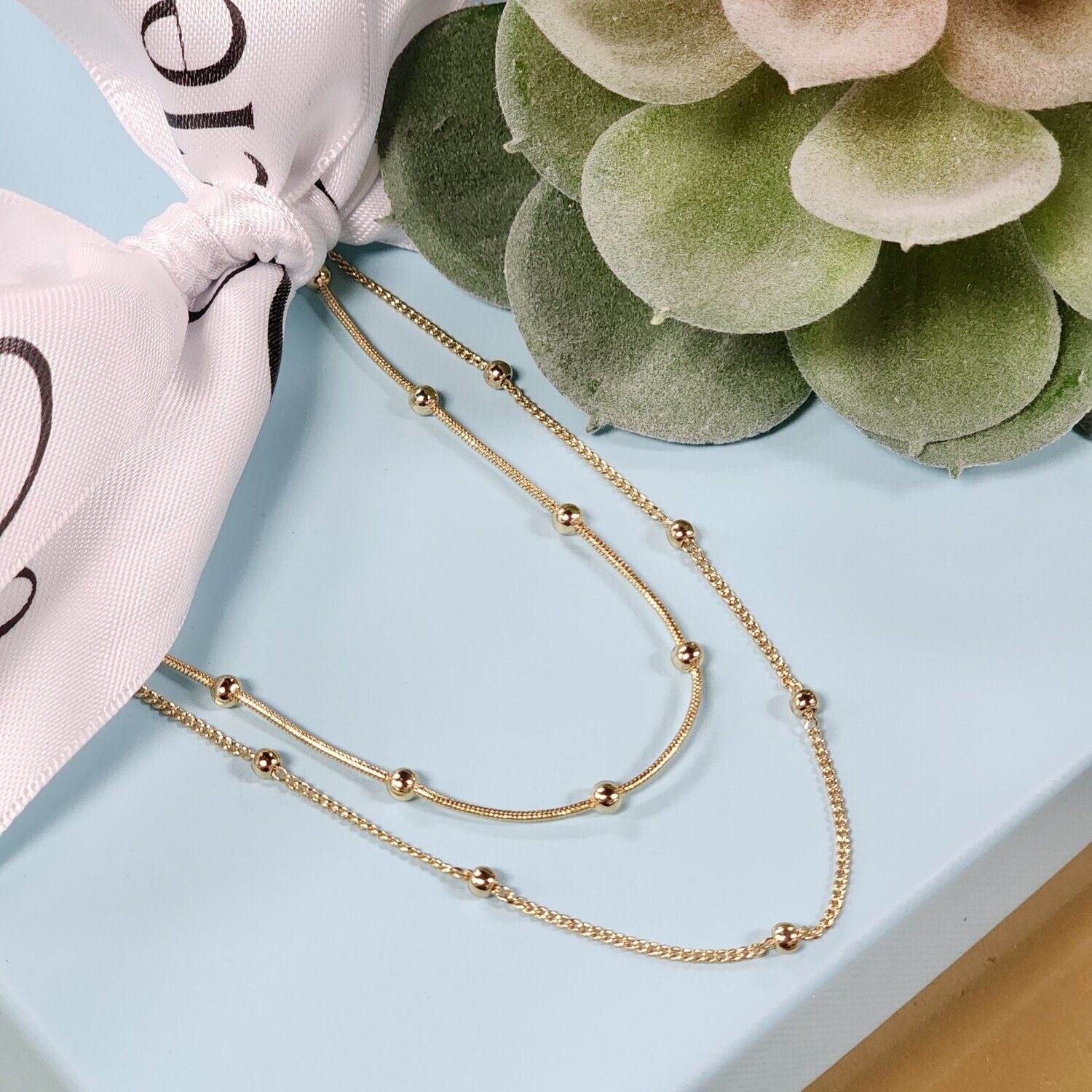 GOLD BALL LAYERED NECKLACE