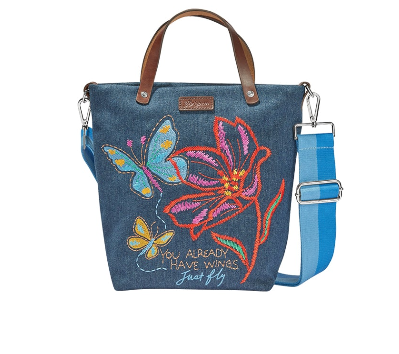 PETAL WINGS BUTTERFLY DENIM EMBROIDERED MESSENGER