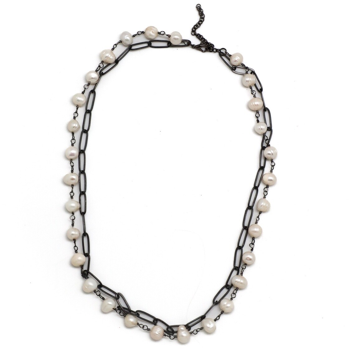 Necklace FreshwaterPearl w/GunMetal Chain Stainless Steel