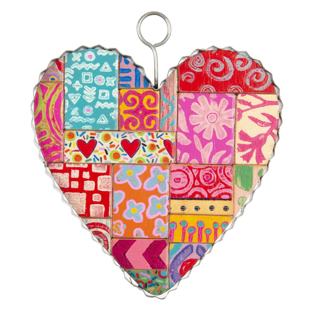 PATCHWORK WOOD HEART CHARM