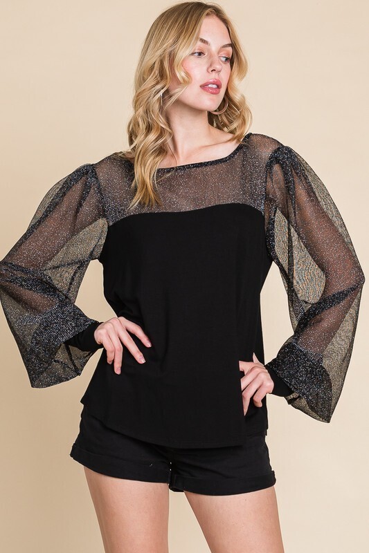 METALLIC MESH SLEEVE TOP