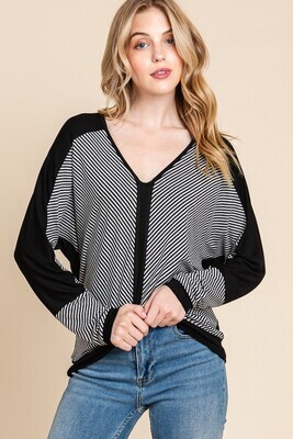 STRIPED AND SOLID CASUAL TOP