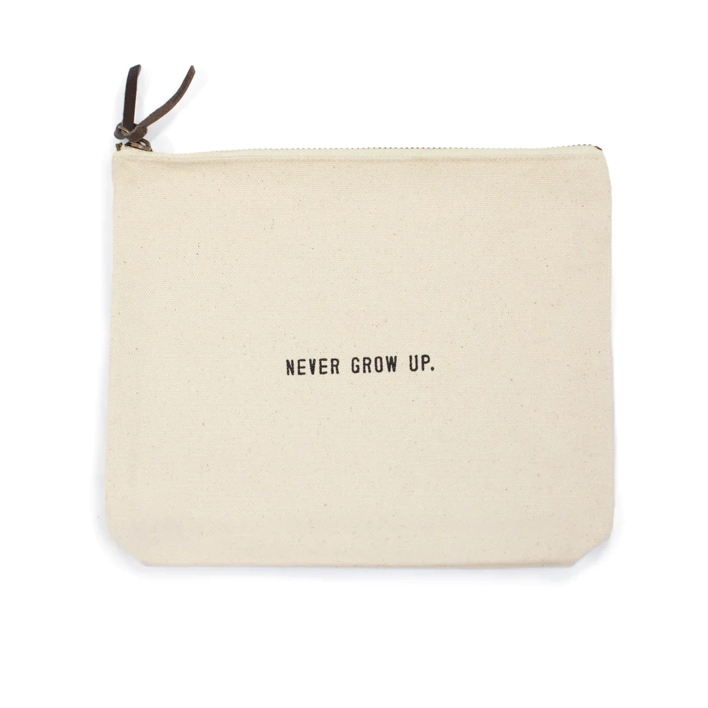 NEVER GROW UP CANVAS ZIP BAG