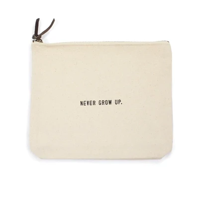 NEVER GROW UP CANVAS ZIP BAG