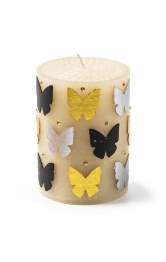 butterfly pillar candle - silver &amp; gold - 4&quot;, Color: core, Size: UNITS