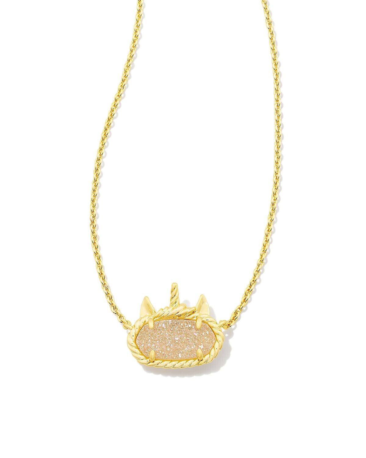 ELISA UNICORN SHORT PENDANT NECKLACE, Color: GOLD IRIDESCENT DRUSY, Size: ONE SIZE