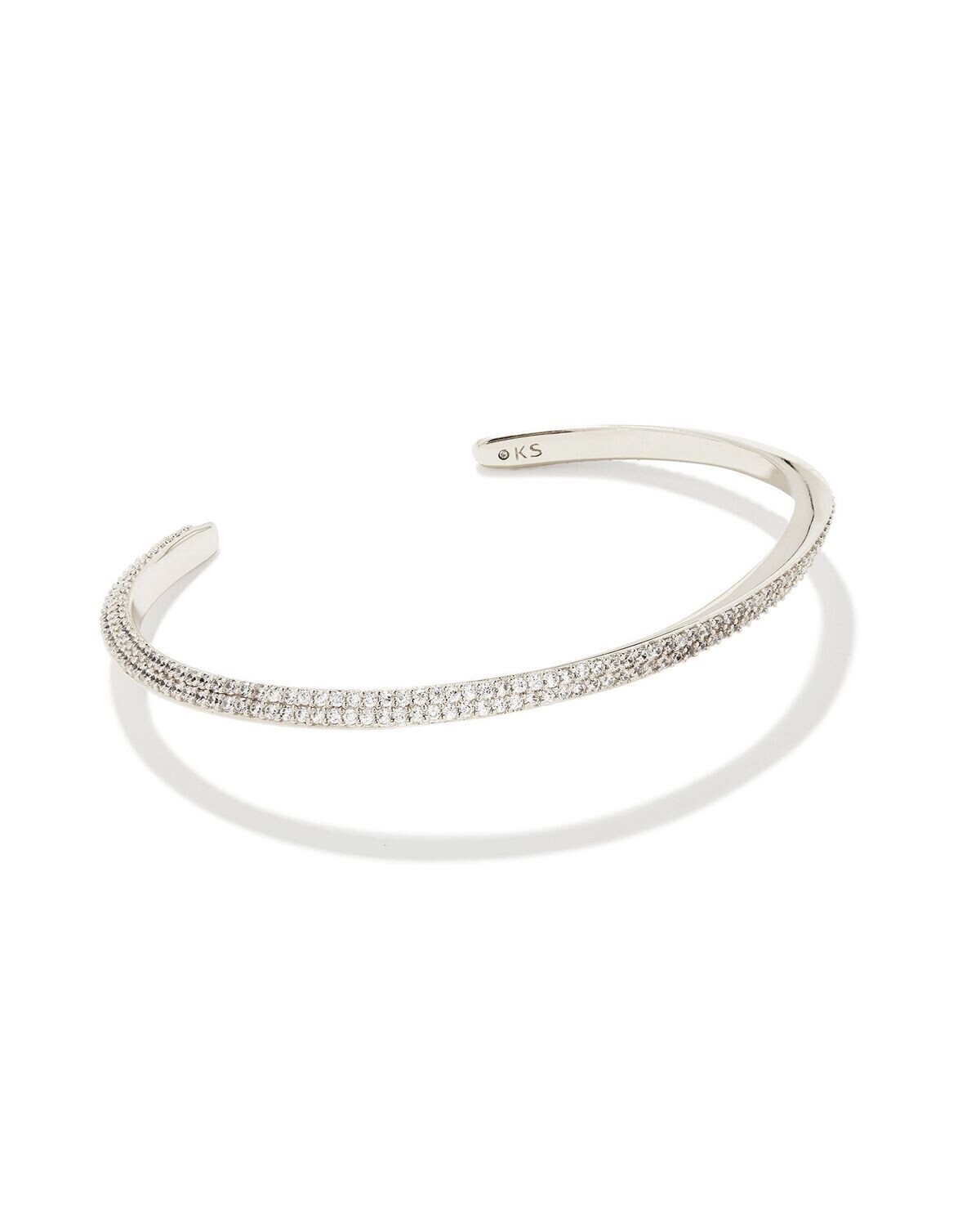 ELLA CUFF BRACELET, Color: SILVER WHITE CZ S/M, Size: S/M