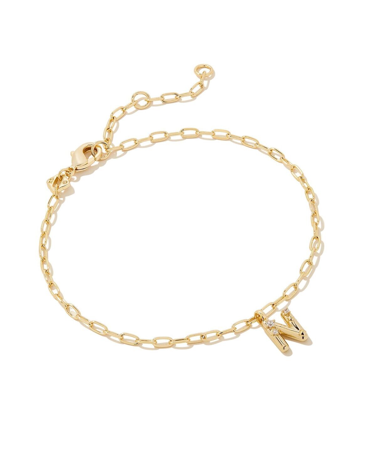 CRYSTAL LETTER N DELICATE CHAIN BRACELET, Color: GOLD WHITE CZ, Size: ONE SIZE