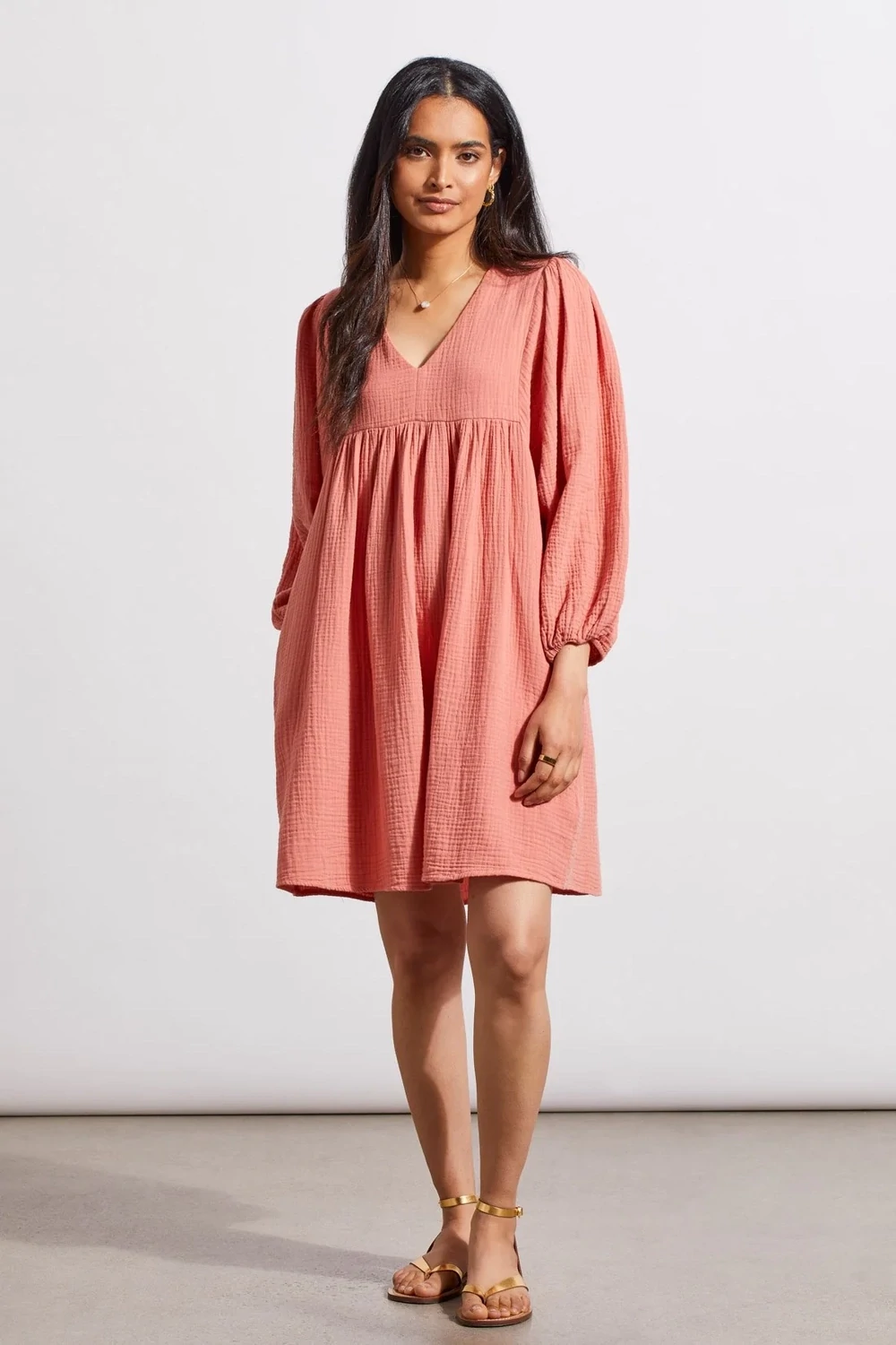 COTTON GAUZE PUFFY SLEEVE DRESS
