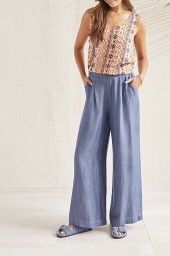 FLOWY WIDE LEG PANT, Color: DK. CHAMBRAY, Size: XS