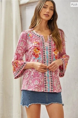 Print Embroidery Tunic Top