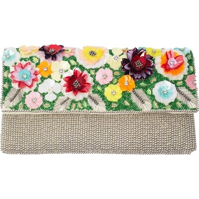 MULTI FLORAL BEADED CLUTCH
