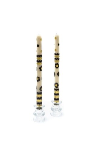 mod flower dinner candles - black &amp; gold rick rack - set of 2, Color: core, Size: UNITS