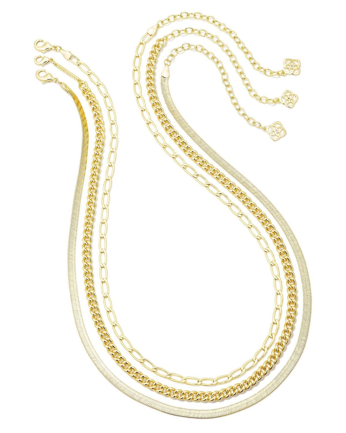 CHAIN LAYERING SET OF 3, Color: GOLD, Size: ONE SIZE